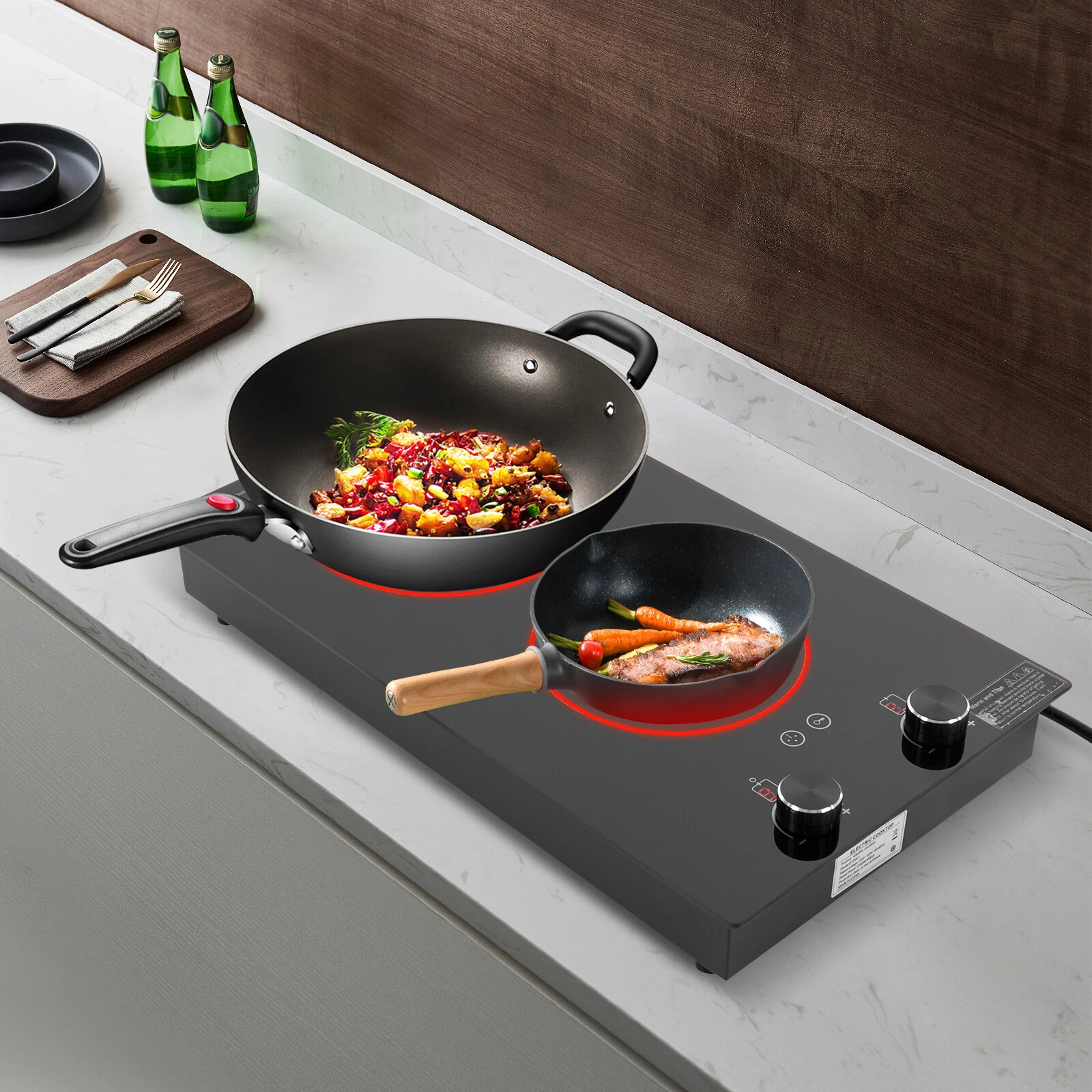 Electric Hob Cook Top Stove 110V Induction Cooktop 2 Burners Ceramic Cooktop