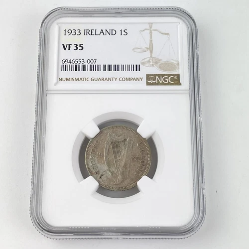 NGC Graded 1933 Ireland 1S 1 Shilling Silver Coin VF 35
