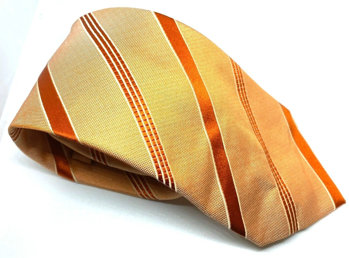 T.M. Lewin Menu0026#039;s Tie Orange Striped 100% Silk Width 3.5u0026#034; Length  60u0026#034; | eBay