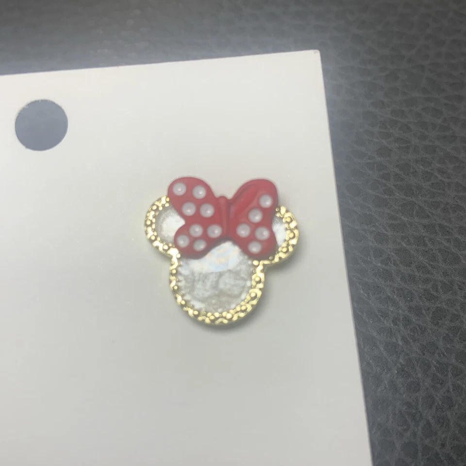Disney Minnie Mouse Concha Perla Pendientes Tono Dorado Lunares Rojo Lazo Tachuelas Foto 3 de 4
