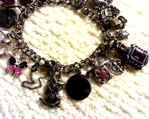 Sterling Silver Charm Bracelet & 18 Charms, 7.75" Locket, Key, Butterfly Loaded - Picture 7 of 15
