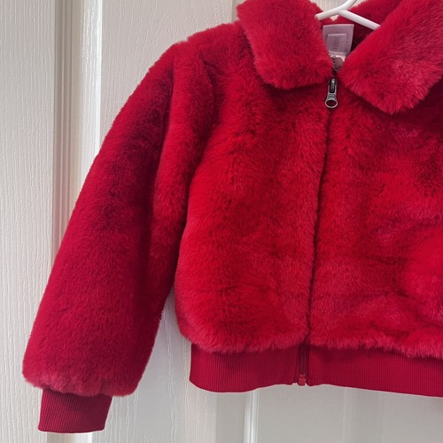 Hanna Andersson Red Faux Fur Bomber Jacket Girls Size 100 US 4 - Picture 3 of 12