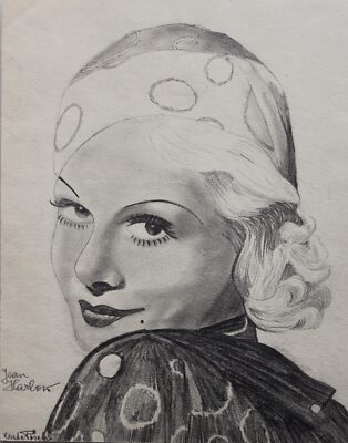 Jean Harlow, portrait drawing, Grete Pöschl