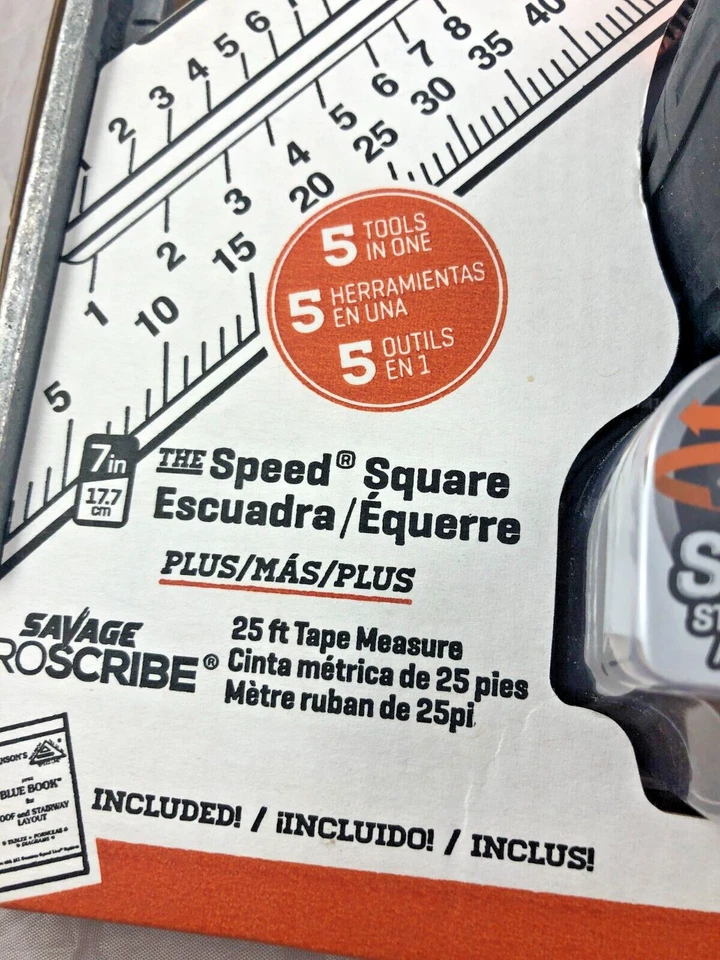 Swanson 7" Speed Square 25 Foot Tape Measure 8 Foot Scribe Circles Straight Line - Image 3 of 4