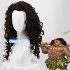 SN-D6-2 Maui Moana Wig Hair Hawaiian Dark Brown Long Curly Costume Accessory