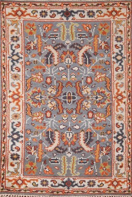 Floral Gray/ Ivory Heriz Indian Foyer Rug 3'x5' Wool Hand-knotted Accent Carpet