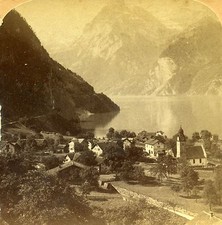 Stereoview Photo Beautiful Quaint Village Sisikon Uri Rothstock Switzerland 