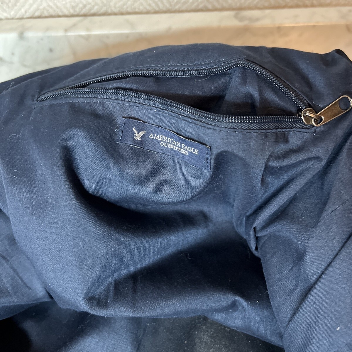 AMERICAN EAGLE Large Navy Blue & Denim Canvas & Tan Leather