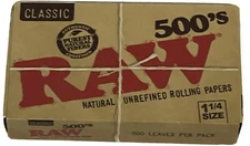 Raw Classic 500 Pack  Unrefined Rolling Papers *Free Shipping*