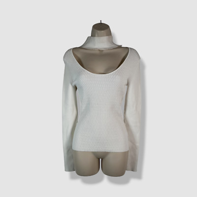 Milly Women's Ivory Long-Sleeve Mock-Neck Half Moon Cutout Top Sweater Size S