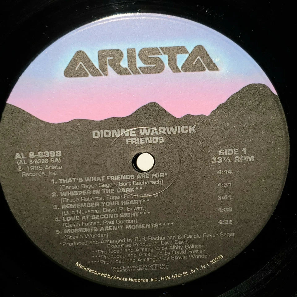 DIONNE WARWICK Friends LP VG+ Plays Well 1985 Arista Elton John Stevie Wonder Foto 3 de 3