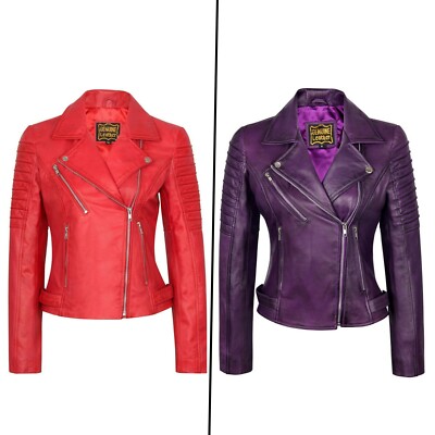 Ladies Lambskin Bomber Real Leather Classic Biker Jacket for Women