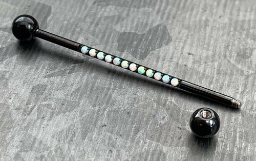 1pc CNC Set Lined Opals Industrial Barbell Implant Grade Titanium 38mm 1.5" - Picture 5 of 9
