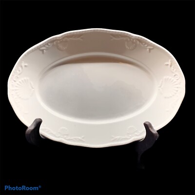 Mikasa Ultra Ceram HAMPTON BAYS Oval Relish Butter Tray Embossed Seashells DISC