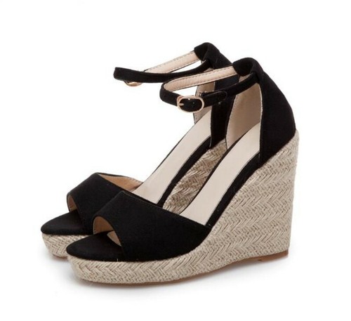  Women's Sandals Espadrilles Ankle Strap Open Toe Wedge Buckle High Heel 34-43 - Bild 13 von 16