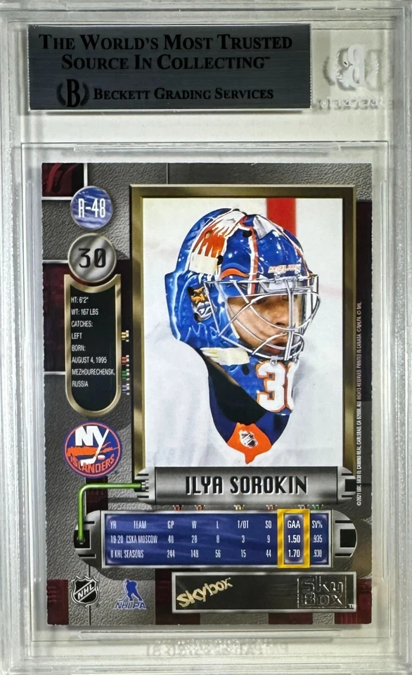 Ilya Sorokin 2021 SkyBox encap RC New York Islanders BAS - Image 2 of 3