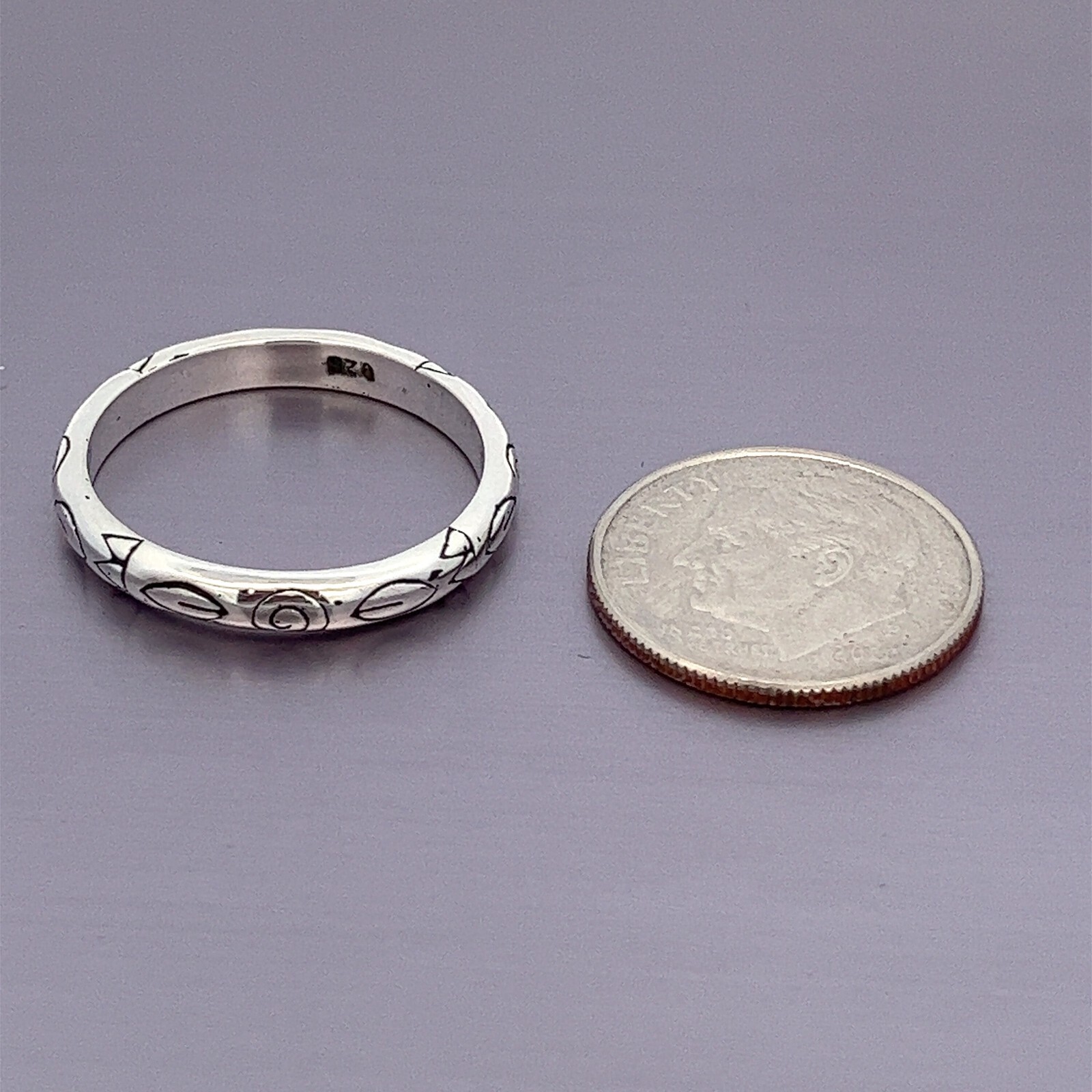 Thin Scroll Pattern  Ring Band ~ Sterling Silver … - image 3
