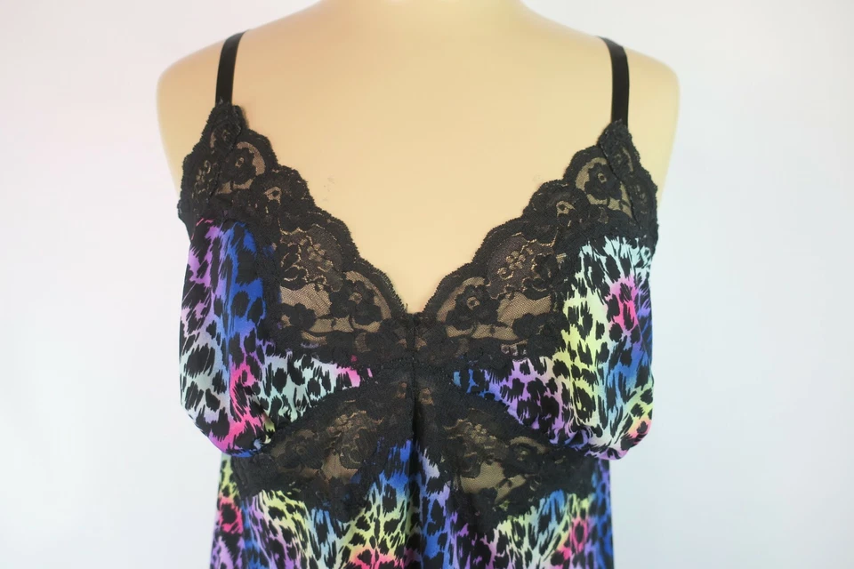 Sexy Babydoll Cacique Chemise Púrpura Leopardo Brillante Neón Encaje Para Mujer Talla 14/16 Foto 4 de 4
