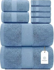Luxury Light Blue Bath Towel Set - Spa Soft Cotton 2/Bath 2Hand 4/Wash 8 Piece
