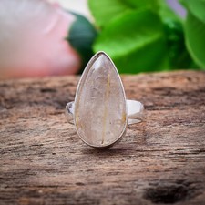 Golden Rutilated Quartz Gemstone 925 Sterling Silver Handmade Ring 8.25"