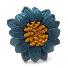 Vibrant Blue-Green Chrysanthemum Flower Genuine Leather Ring