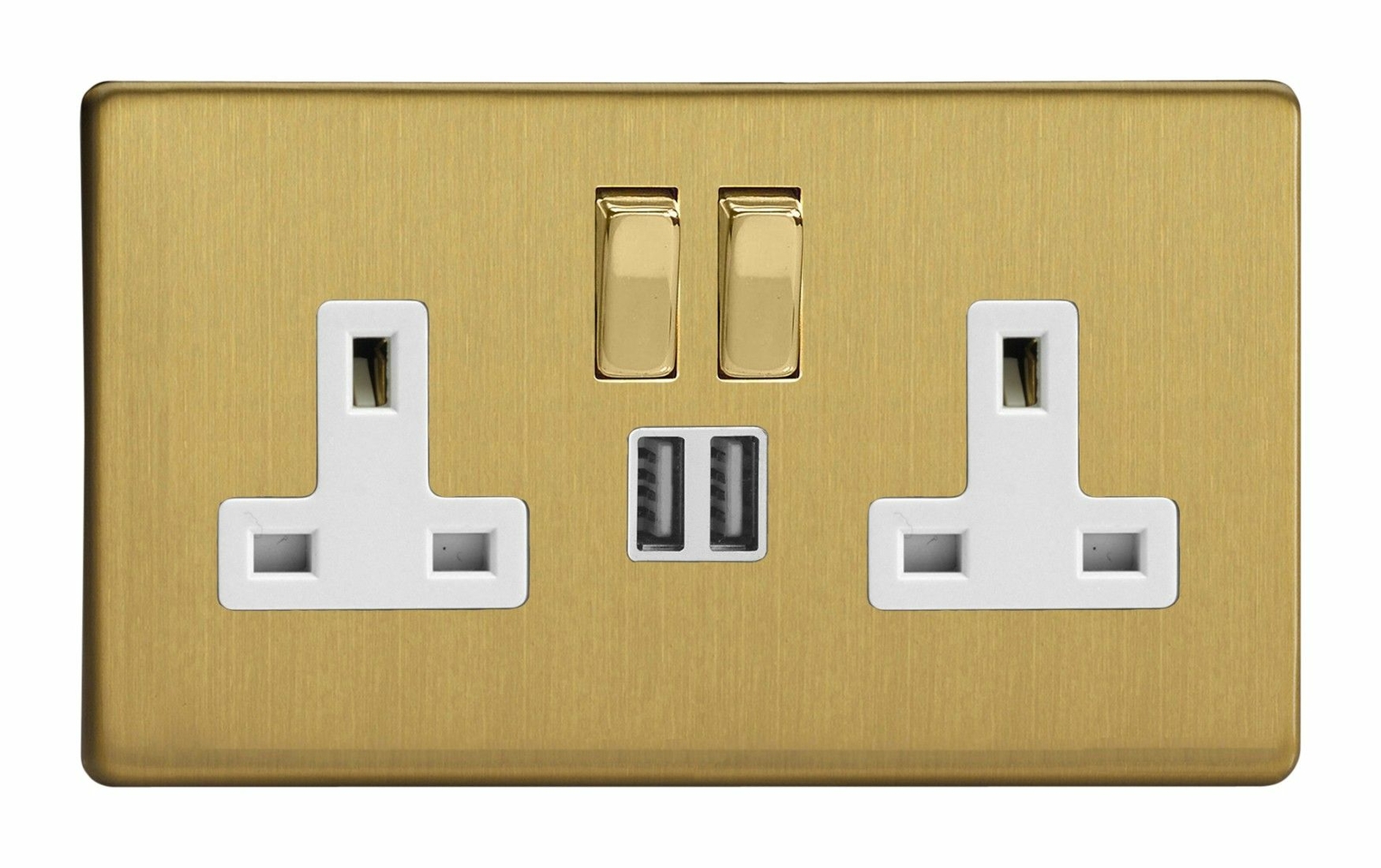 Varilight XDB5U2SWS Screwless Brushed Brass 2 Gang 13A Plug Socket 2.1A USB