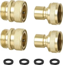 2-Pack Full Flow Garden Hose Quick Disconnect Fittings Brass 3/4" GHT