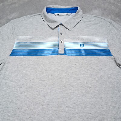 Travis Mathew Golf Shirt Mens Extra Large Gray Stripe Polo Casual Short Sleeve