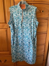 Bermuda Sands Women’s Golf Dress Large Blue White Floral Paisley Stretch EUC