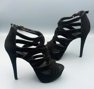 Schuhe Sandalen mit Stilettoabsatz und Plateau schwarz Wildleder Primadonna