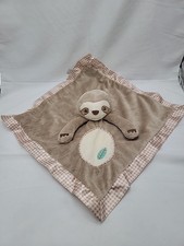 Douglas Baby Plush Sloth Security Blanket Brown Lovey Tan Check Satin Trim