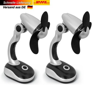 2x Mini Schreibtisch-Ventilator tragbarer Lüfter Handventilator Leise Batterie