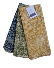 Rachel Ashwell 3 Pc Kitchen Towel Set Various Floral Motifs Waffle Fringe NWT