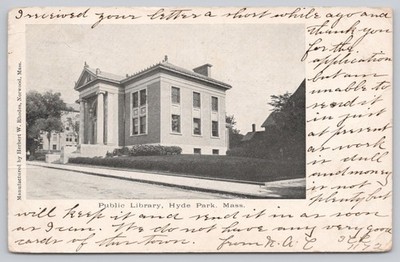 Hyde Park Massachusetts Public Library Undivided Back Postcard