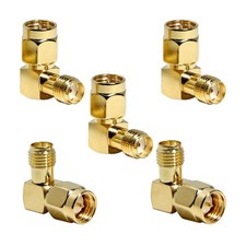 SMA 90 Degree Adapter 5-Pack Brass Gold Plated Right Angle Male to SMA Female...