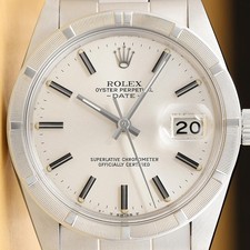 ROLEX OYSTER PERPETUAL DATE 15010 SILVER 34MM STEEL WATCH $1 NR 10/16