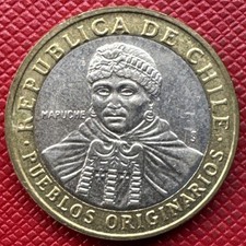 Chile 2010-So Bimetallic 100 Pesos. Mapuche Woman. KM# 236