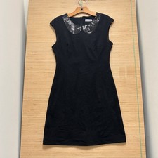 Calvin Klein Black Sequin Peter Pan Collar Sleeveless Sheath Dress 6909