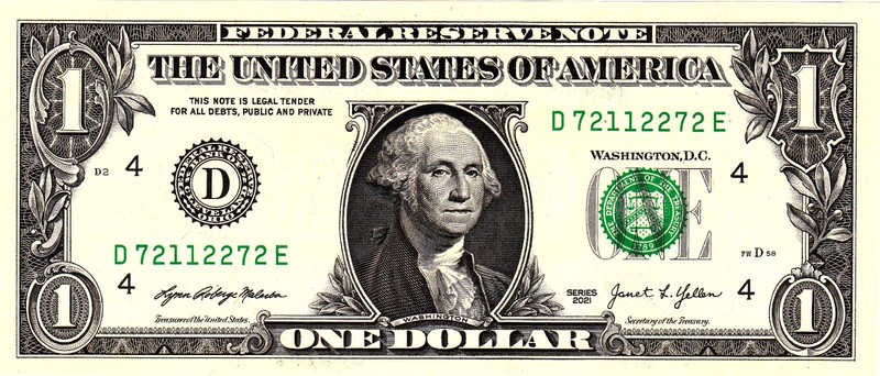 $1 2021 Fancy Serial  Uncirulated CU D72112272E