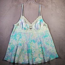 Y2K Cami Tank Top Womens L Blue Floral Lace Satin Babydoll Coquette Fairycore