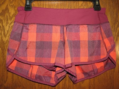 Lululemon 4 Speed Short Yama Check Bordeaux Drama Red Rust Berry EUC! Pretty!