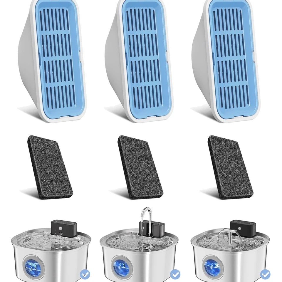 Ersatzfilter Wasserbrunnen 3er-Pack für Haustiere 3,2L Edelstahl