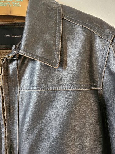 Tommy Hilfiger Jacket Bomber Zip Collar Mens Size L Distressed Faux Leather - Picture 5 of 14