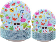 80PCS Summer Beach Paper Plates,40pcs 9 in,40pcs 7 in,Birthday Party Disposab...