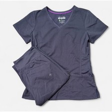 Purple Label Yoga by Healing Hands Dark Gray Scrub Set, Women's Size S