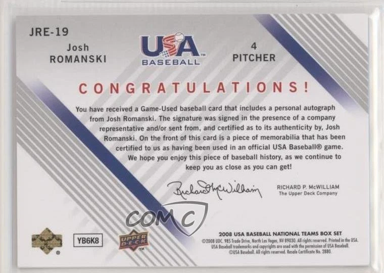 2008 USA Baseball National Teams Jersey Autos Blue Ink /75 Ryan Weber Auto - Image 2 of 2