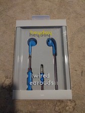 Heyday Wired Earbuds with Mic  Remote 3.5mm Jack - Bright Blue - NEW
