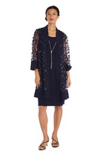 R M Richards Mother Of The Bride Floral Jacket/Short Dress Navy 2 Piece Size 16