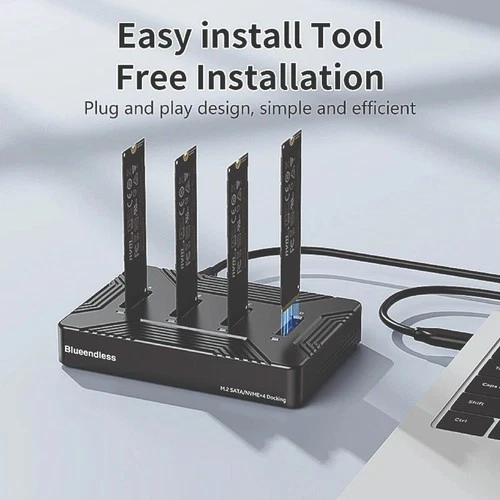 4 Baies Dock M.2 SSD NVMe/SATA 10Gbps USB-C Haute Vitesse PC/MAC/Téléphone OTG