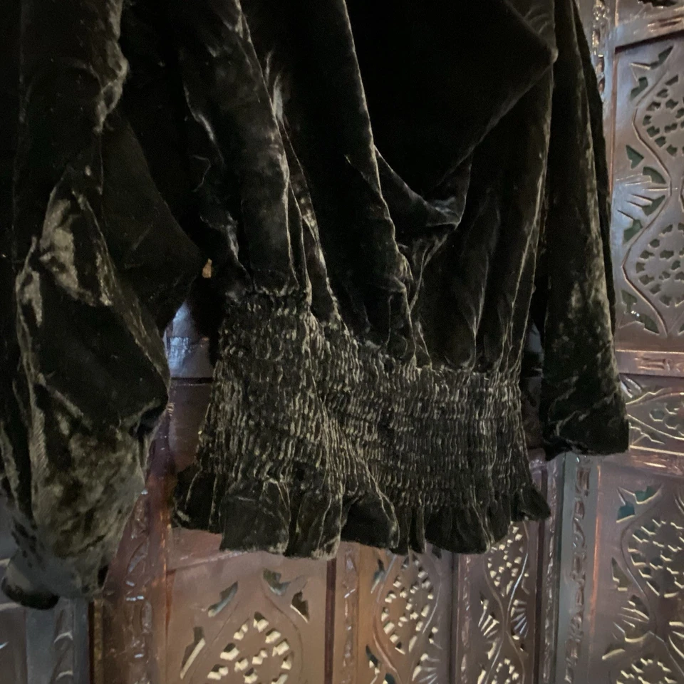 VTG Womens L Black Crushed Velvet Top Smock Waist Y2K Whimsigoth Witchy Boho - Image 4 of 4